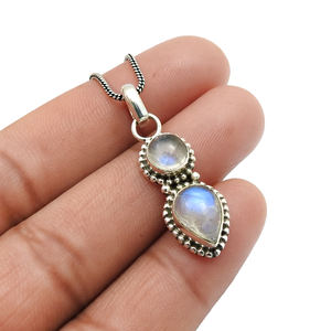 จี้พลอยมูนสโตนสีรุ้งธรรมชาติจี้925จี้เงินสเตอร์ลิงจี้ของขวัญสำหรับผู้หญิง - Product Image 5