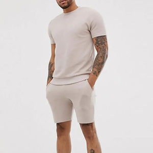 ชุดกางเกงขาสั้นลำลองสำหรับผู้ชายชุด2ชิ้นเสื้อกระดุมแขนสั้นและกางเกงขาสั้นแบบผูกเชือกสำหรับผู้ชายฤดูร้อน - Product Image 1