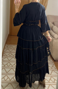 Robe de luxe dorée de fête bohème brodée à manches évasées maxi à fleurs bohème pour femmes Vacances Resort Wear Naturelle Écologique - Product Image 3