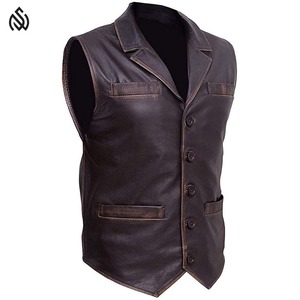 Chaleco de cuero transpirable bordado personalizado, chalecos de cuero de motorista, chaleco de motorista personalizado de cuero para hombre de moda - Product Image 1