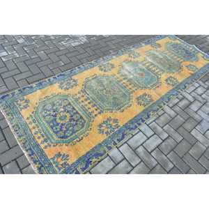 Alfombra de pasillo vintage de 3.5x9.9 pies, alfombra turca, alfombra azul con lunares - Product Image 2