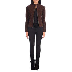 Chaqueta de cuero de gamuza para mujer Ember Glow con ajuste relajado de gran tamaño, longitud corta, calidez acogedora para elegantes trajes para clima frío - Product Image 1