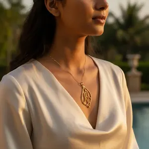 Pendentif en feuille plaqué or pour femme, style religieux, mode, diamant, perle, avec breloques en laiton, cuivre, plume, fleur, étoile, chiffre - Product Image 2