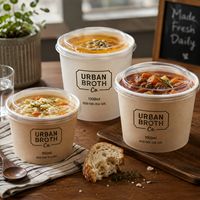Bol en kraft blanc personnalisé AT PACK de 500 ml et 1000 ml pour la soupe, la salade, les plats à emporter, emballage alimentaire