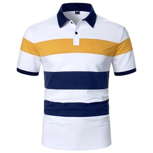 เสื้อโปโลแขนสั้นผู้ชายสีตัดกันลายประกบการออกแบบเสื้อสตรีทแวร์ลําลองแฟชั่นผู้ชายเสื้อโปโลปก - Product Image 2