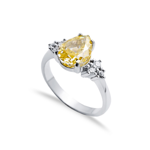 Citrine CZ Pierre Poire Goutte Conception Cluster Zircon Anneau 925 En Argent Sterling En Gros Turc Bijoux - Product Image 1