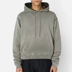 Oem Designer Brand Streetwear Heavy Washed Grey Hoodie Acid Wash Sudadera con capucha de gran tamaño Vintage Men Heavyweight French Terry Hoodie - Product Image 2