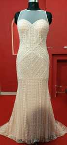 Vestido de Noche de Lujo Bordado a Mano, 100% Seda Viscosa, Corte en A, Cintura Imperio, Cristales, Encaje, Botones, Flores, Cinturón 3D Incluido - Product Image 4