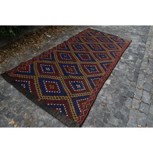 Tapis turc Vintage rouge noir traditionnel fait à la main laine Latex support Rectangle Patchwork motif pour modèle de chevet 4.8 'X 9.7' - Product Image 3