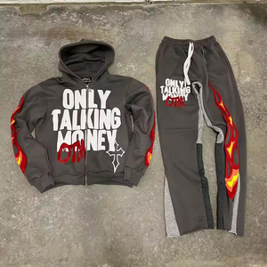 Top Quality Premium Men's Sport Tracksuits Custom Your Logo 3D Puff Print Heavy Weight Clothing Tracksuit - Product Image 4