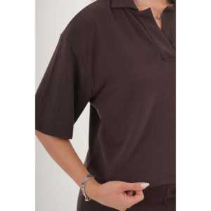 Blusa de Manga Corta para Mujer con Cuello Camisero Color Café, Venta al por Mayor de Blusas y Camisas - Product Image 1