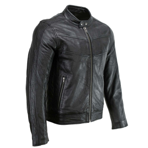 Black Classic Motorcycle Jacket for Men Made of Cowhide Leather - Product Image 1