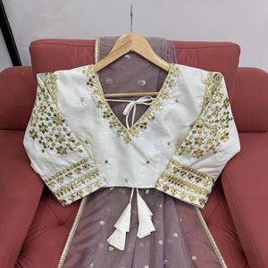 Twill Net Thread & Sequence Work <b>Saree</b> And Mono Banglori Silk Un- Stitched <b>Blouse</b> With Fancy Lace &Thread & Sequence Work - Product Image 1