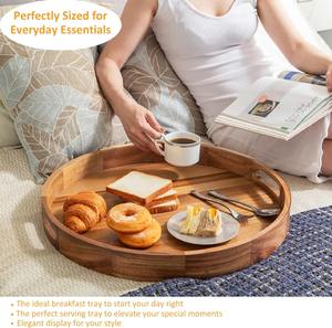 Plateau en bois d'acacia, grands plateaux en bois, ottoman, salon, plateaux en bois, plateaux de rangement - Product Image 5