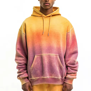 เสื้อสเวตเตอร์มีฮู้ดแบบสวมหัวสำหรับผู้ชายเสื้อแนวสตรีทผ้าสองโทนสีไล่ระดับสีโอเวอร์ไซส์ซักกรดแบบสวมหัว - Product Image 2