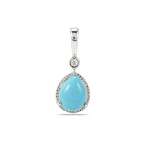 Collar con Colgante de Turquesa Sleeping Beauty, Circonita Blanca, Plata de Ley, 1.63ct, Cadena Chapada en Oro Estilo Bohemio - Product Image 1