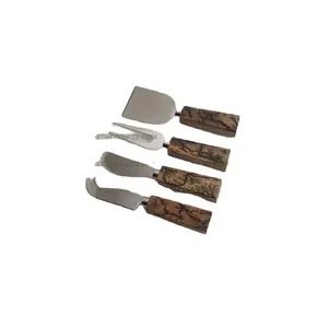 Kaasmes 4 Stuks Roestvrijstalen Kaasmessen Set Met Natuurlijk Hout Designer Combinatie Handgrepen