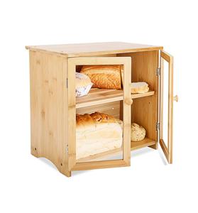 Boîte à pain en bambou pour comptoir de cuisine, boîtes à pain à 2 couches avec fenêtre transparente pour le stockage des aliments de cuisine, grand stockage de pain - Product Image 1