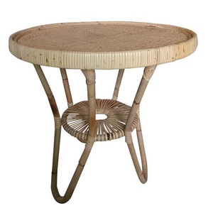 Meubles en rotin de bambou naturel Table basse ronde de salon avec dessus en bois Table en rotin de thé vintage de campagne de ferme - Product Image 4