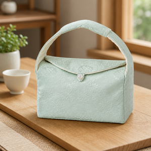 Sac de rangement matelassé en jacquard pour service à thé, sac de transport portable pour cérémonie du thé Kung Fu avec rabat matelassé - Product Image 2