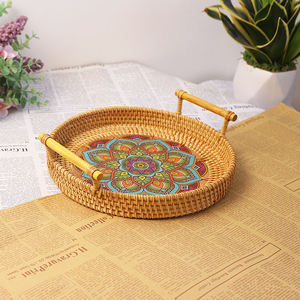 Nouveau design de plateau de service de rangement carré de style rustique plateau décoratif en rotin tissé durable poignées panier en osier fabriqué au Viet Nam - Product Image 5