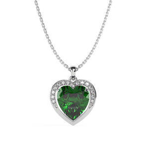 Pendentif cœur vert foncé en argent sterling 925 CLARA, plaqué rhodium, serti de zircone suisse, cadeau pour femmes et filles - Product Image 1