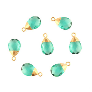 Joyería encontrar pequeña pera Aqua cuarzo piedra preciosa DIY conector 18K chapado en oro sola fianza fabricación de joyas encanto fabricación de conectores - Product Image 1