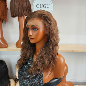 GUGU Honey Brown Virgin Vietnamese Human Hair Full Lace <b>Wig</b> Long 250% Density HD Transparent Glueless Lace Baby Hair Double - Product Image 3