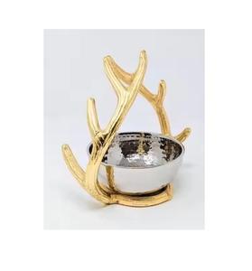 Cuenco decorativo de aluminio de color plateado de forma redonda con soporte de diseñador dorado de latón a un precio asequible - Product Image 1