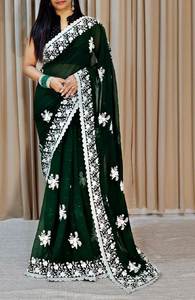 Nuevo Sari de Diseño Estilo Bollywood, Completamente Bordado con Lentejuelas, de Georgette de Alta Calidad, para Fiestas y Festivales, Venta al Por Mayor - Product Image 4