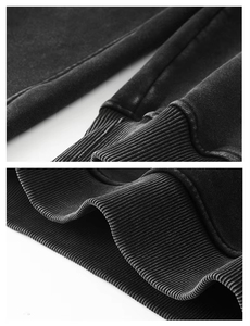 Custom Distressed Embroidered Applique <b>Hoodie</b> for Men 14oz 70% Cotton 30% Polyester Terry <b>Zipper</b>-Up Solid Pattern <b>Black</b> Hooded - Product Image 4