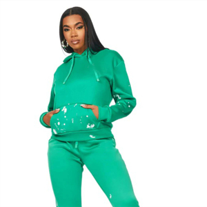 2025 femmes sweats à capuche survêtements ensemble pantalon évasé broderie personnalisée Patch Logo pantalons de survêtement 100% coton polaire survêtement pour femmes - Product Image 1