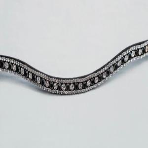 Diadema Decorativa para Caballo de Cuero Negro Premium con Tres Hileras de Cristales Brillantes Personalizados, Tamaño Completo - Product Image 4
