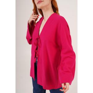 Túnica Lustrin para Mujer, Color Fucsia, Mezcla de Viscosa, Manga Española, con Detalle de Lazo Frontal, para Pedidos al Por Mayor - Product Image 5