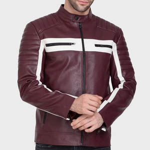 Veste en cuir de vachette pour motard, coupe classique, au style affirmé, livraison rapide, écologique, vintage, avec design personnalisé sur le devant et col montant enduit - Product Image 4