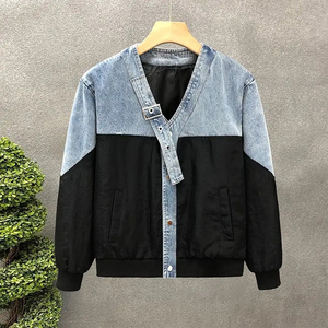 Top quality Men's Minimalist Wool Denim Jacket Spring Autumn Patchwork V-Neck Button Pocket Long Sleeved Casual Style - Product Image 5