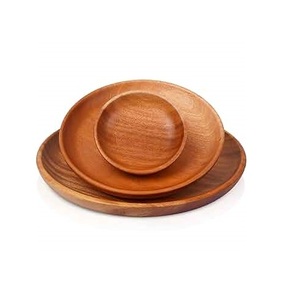 Assiette en bois massif Assiette en bois Assiette de service alimentaire de forme ronde pour la décoration de table à la maison à bas prix. - Product Image 1