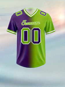 Camiseta de Fútbol Personalizada con Cuello en V y Manga Corta en Degradado Verde Azulado y Morado, Nombre del Equipo y Número Impresos, Tejido Transpirable Antibacteriano - Product Image 4