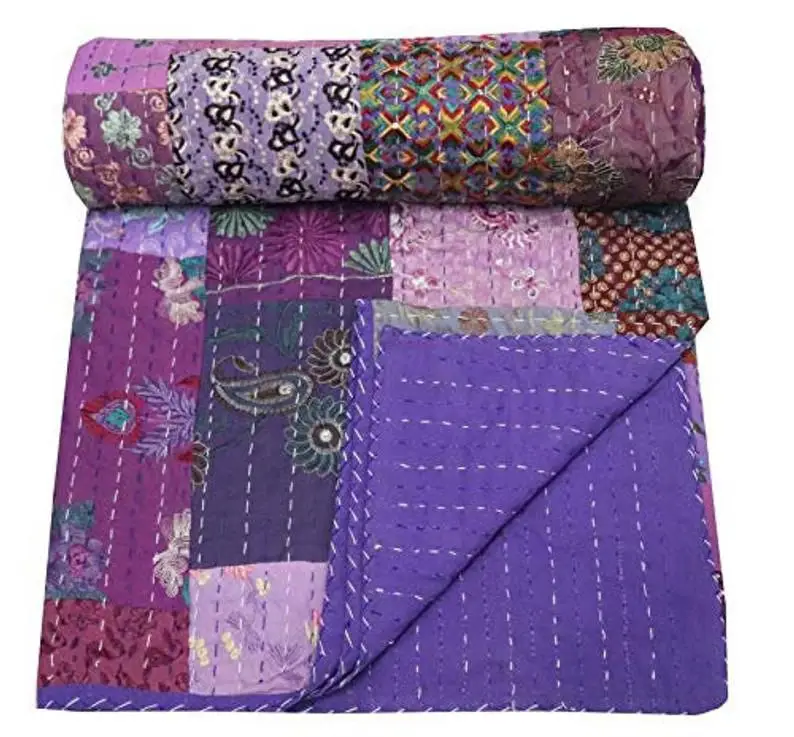 Indiano Hippie reversibile Patchwork biancheria da letto Kantha trapunta Boho camera da letto Gudri coperta fatta a mano