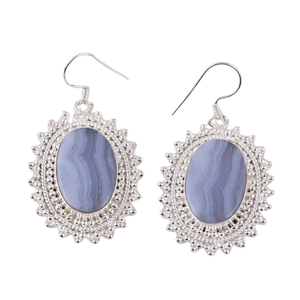 Pendientes de piedras preciosas de ágata de encaje azul de la mejor calidad, pendientes de plata de ley sólida 925 para mujer, Pendientes colgantes, joyería de plata - Product Image 1