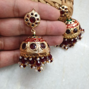 ต่างหู jadau jhumki ห่วงสแตนเลสและสตั๊ดลายตัวเลขสำหรับงานเลี้ยง - Product Image 4