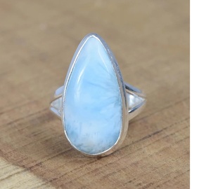 Bague en forme de poire Larimar bleu 925 argent Sterling pierre précieuse naturelle bijoux élégants faits à la main cadeau de noël - Product Image 2