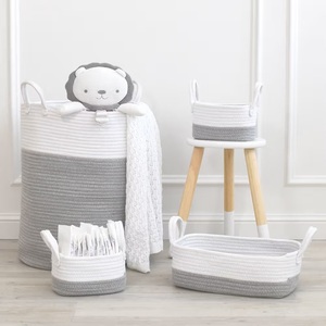 Luxury Decorative Woven Cotton Rope <b>Basket</b> <b>Toys</b> & Baby Nursery <b>Basket</b> Set of 4 Different Sizes Pcs With Handle - Product Image 2