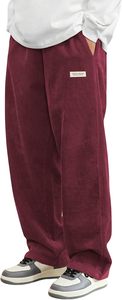 Pantalon droit en velours côtelé pour homme, tenue décontractée solide à taille élastique avec poches, leggings de yoga à coupe ample - Product Image 3