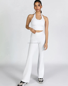 Ensemble de yoga 2 pièces de qualité supérieure pour femme : Legging large et soutien-gorge dos nu, résistant à l'eau, en Spandex/Nylon, taille haute, pour le fitness, avec motif lettre - Product Image 1