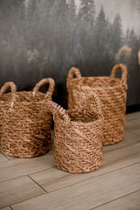 Set of 2 Braided <b>Large</b> Waterhyacinth Woven <b>Wicker</b> <b>Basket</b> with Handles - Product Image 5
