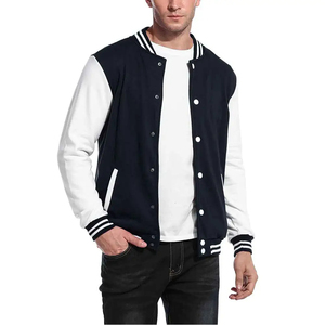 <b>Men's</b> Navy <b>White</b> Varsity Jacket Casual Baseball <b>Coat</b> Regular Fit Stand Collar Covered Button Closure 100% Wool Breathable High - Product Image 1