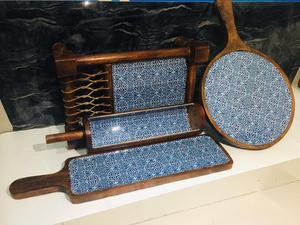 Luxury Mango Wood Enamel Print <b>Kitchen</b> Gift Set Handmade <b>Decorative</b> Serving Collection for Home <b>Decor</b> - Product Image 1