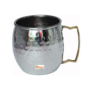 16 Ounce Insulated Stainless Steel Tumbler with Brass Handle Moscow Mule <b>Mug</b> for Coffee or Beer Premium Stainless Steel Cup - Product Image 1