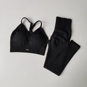 Conjunto de Fitness de levantamiento de cadera sin costuras, sujetador con cuello en V para mujer, conjunto de Yoga, ejercicio de secado rápido, masaje de hierro, pantalones ajustados altos en grasa - Product Image 2